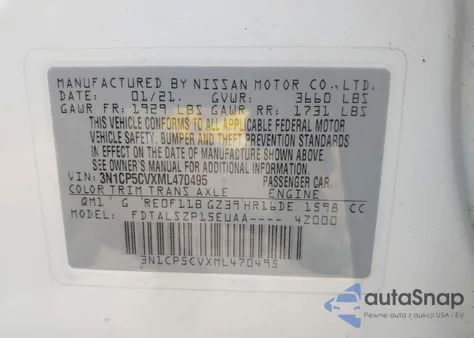 2021 Nissan Kicks Sv Xtronic Cvt из США, поврежденный, VIN 3N1CP5CVXML470495